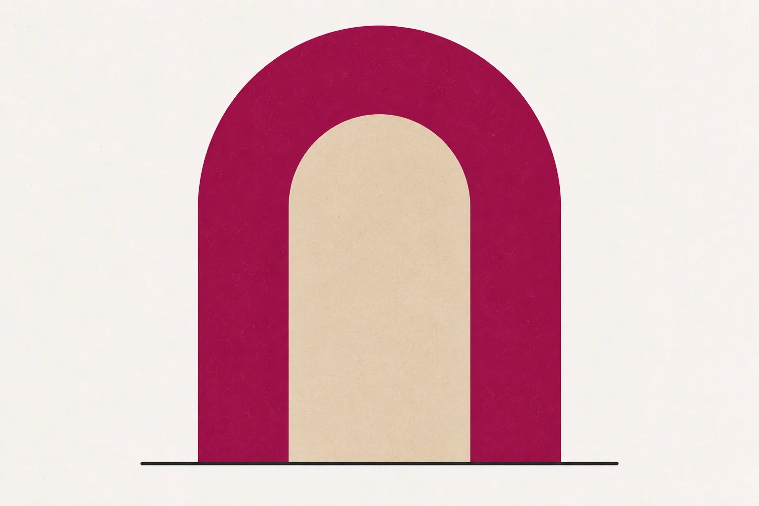 Ilustración de un gran arco de herradura magenta con interior color arena